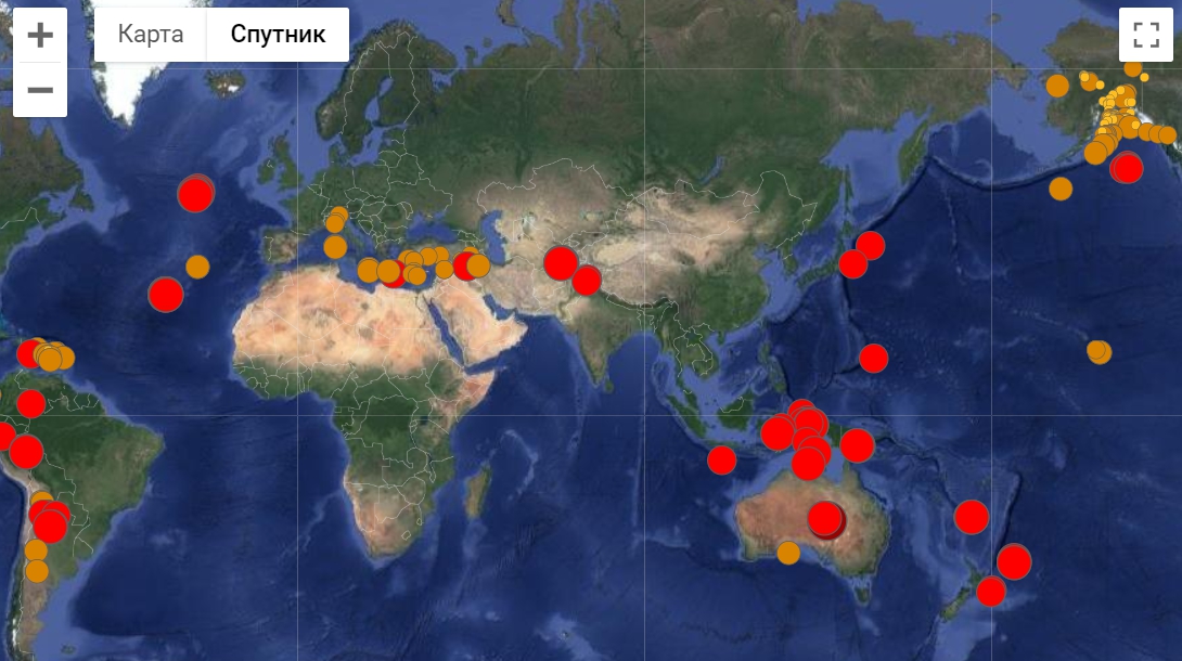 Карта землетрясений в россии в реальном времени