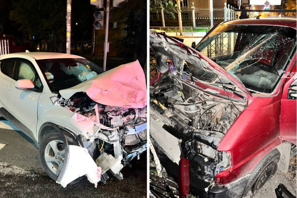 В центре Новосибирска на перекрестке столкнулись две иномарки