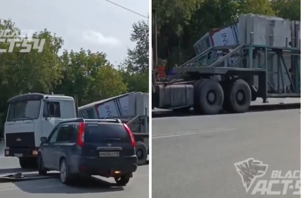 Плитовоз попал в ДТП на Бердском шоссе в Новосибирске