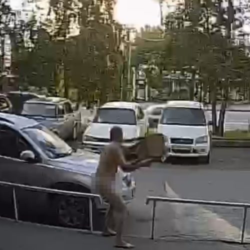 Голый житель Новосибирска напал на автомобили в Плющихинском жилмассиве