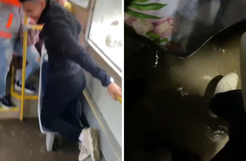 После сильного дождя с градом салоны автобусов в Новосибирске затопило водой