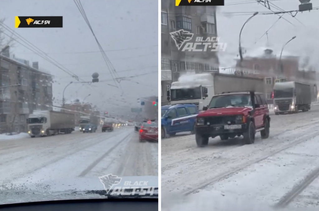 Фуры не могут подняться по улице Сибиряков-Гвардейцев в Новосибирске