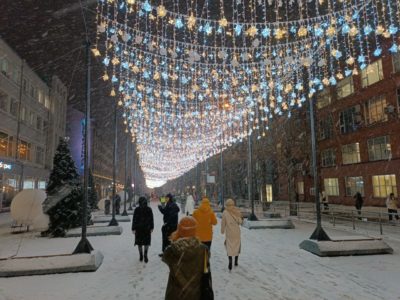 Новогодняя иллюминация появилась на улице Ленина в Новосибирске