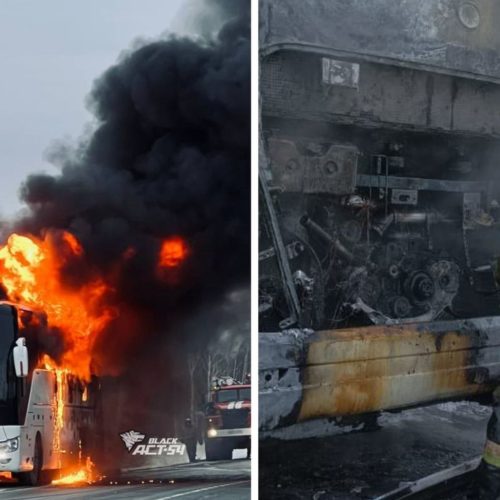 Рейсовый автобус с пассажирами загорелся на трассе под Новосибирском