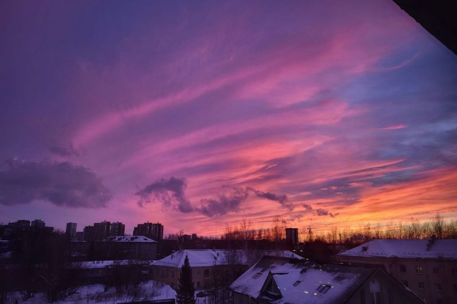 Яркие фото с розовым закатом показали в соцсетях жители Новосибирска