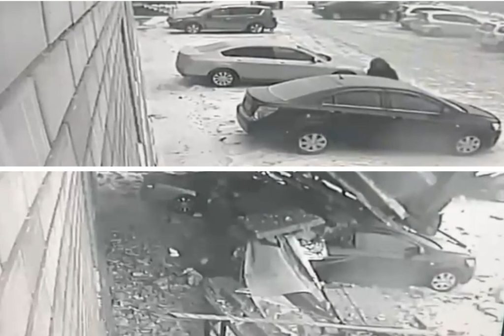 Шокирующие кадры ― на автомобиль, в который села сибирячка, упала крыша здания (видео)