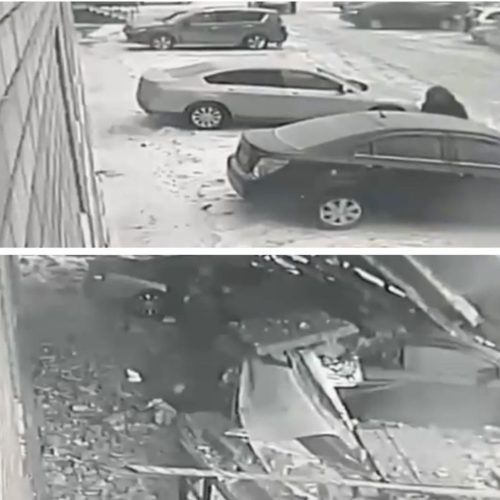 Шокирующие кадры ― на автомобиль, в который села сибирячка, упала крыша здания