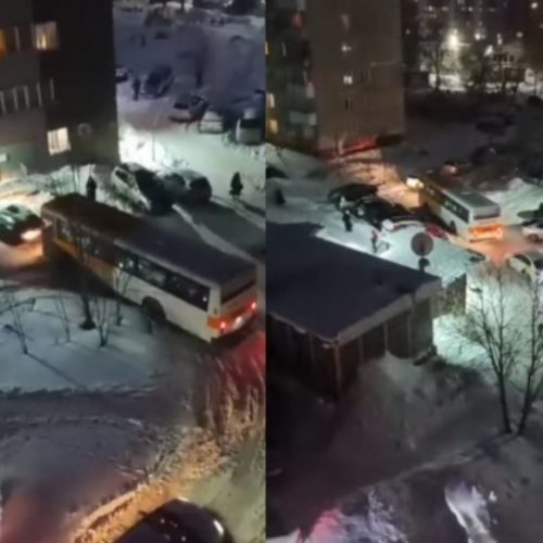 Автобус объехал пробку через узкие дворы в Новосибирске