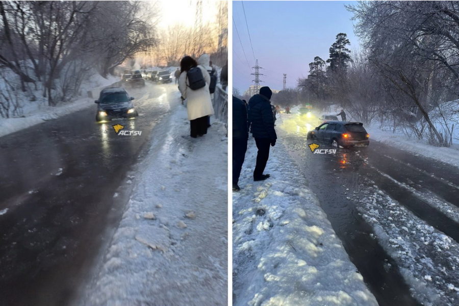 Вода затопила дорогу в Заельцовском районе Новосибирске