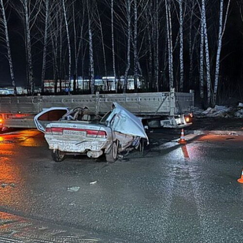 Компания на «Ниссане» влетела в припаркованный грузовик в Новосибирске