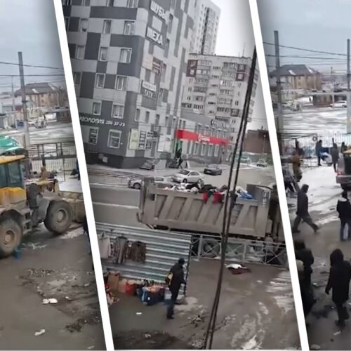 Трактор снес нелегальные торговые точки с мигрантами в Новосибирске