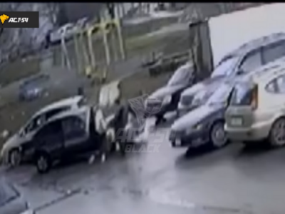 Женщина ударила по мешающему автомобилю и получила пинок от владельца в Новосибирске