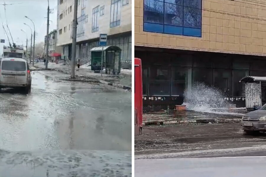 Дорогу на улице Ватутина затопило водой в Новосибирске