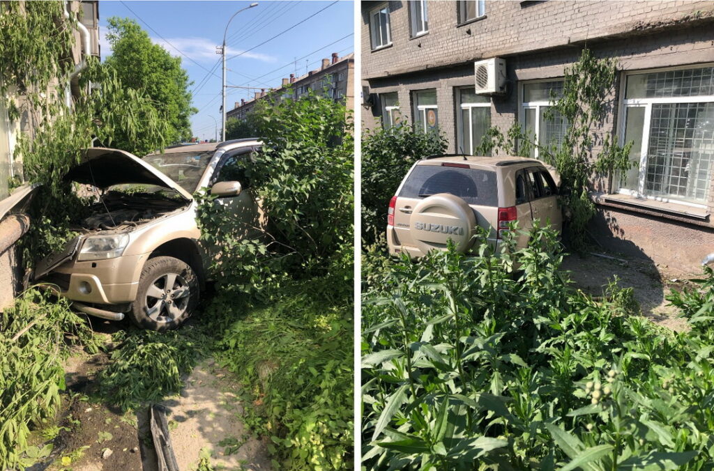 Автомобилистка сбила пешехода и врезалась в дом в Новосибирске
