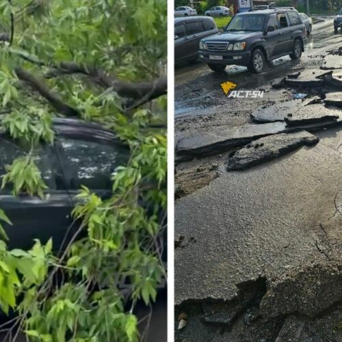 Уплывший асфальт и рухнувшие деревья: фото последствий тропического ливня поделились жители Новосибирска