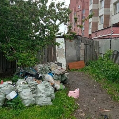 Женщину заставили убрать свалку на участке рядом с высотками в Новосибирске