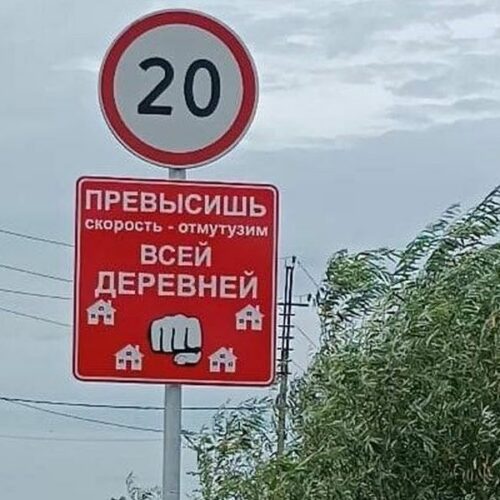 «Отмутузим всей деревней»: дорожный знак с угрозами для нарушителей ПДД появился в Новосибирской области