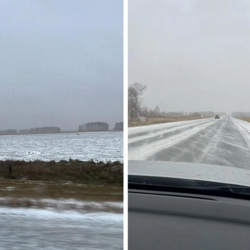 Трассу Новосибирск — Омск покрыл снег