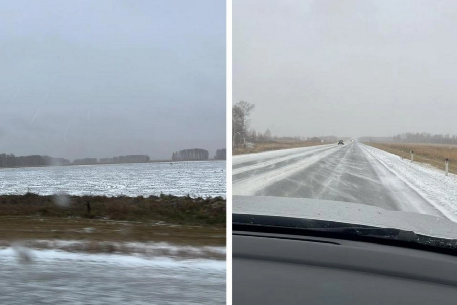 Трассу Новосибирск — Омск покрыл снег