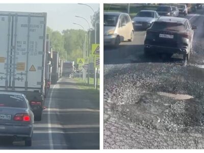 Из-за провала на федеральной трассе около Мошково образовались огромные пробки