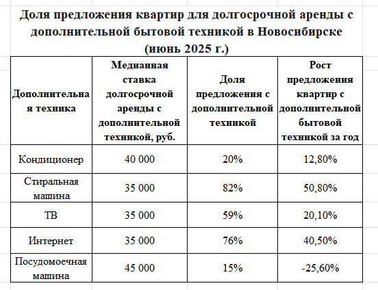 Число съемных квартир с дополнительной техникой выросло в Новосибирске