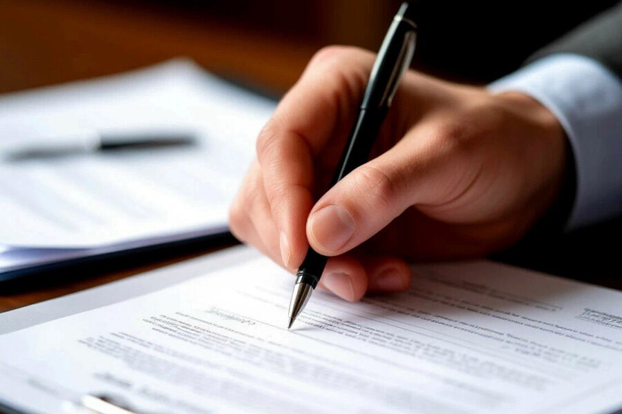 человек подписывает документы