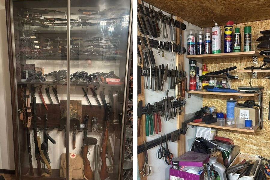 Изъято свыше 3400 боеприпасов, более 3 килограммов пороха, приборы для бесшумной стрельбы, более сотни ножей