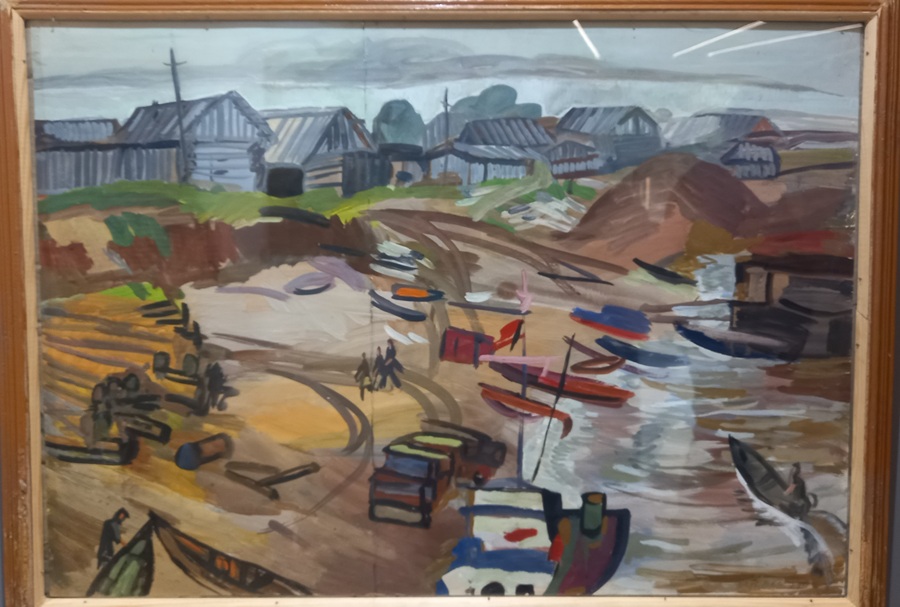 Бухаров рисовал разные «города-кузницы», но делал это не в репортёрско-глянцевой манере соцреализма, а в технократическом восторге от самой индустрии, от суровой красоты бетонов и дымов