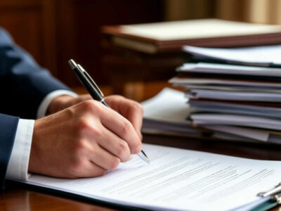 человек подписывает документы