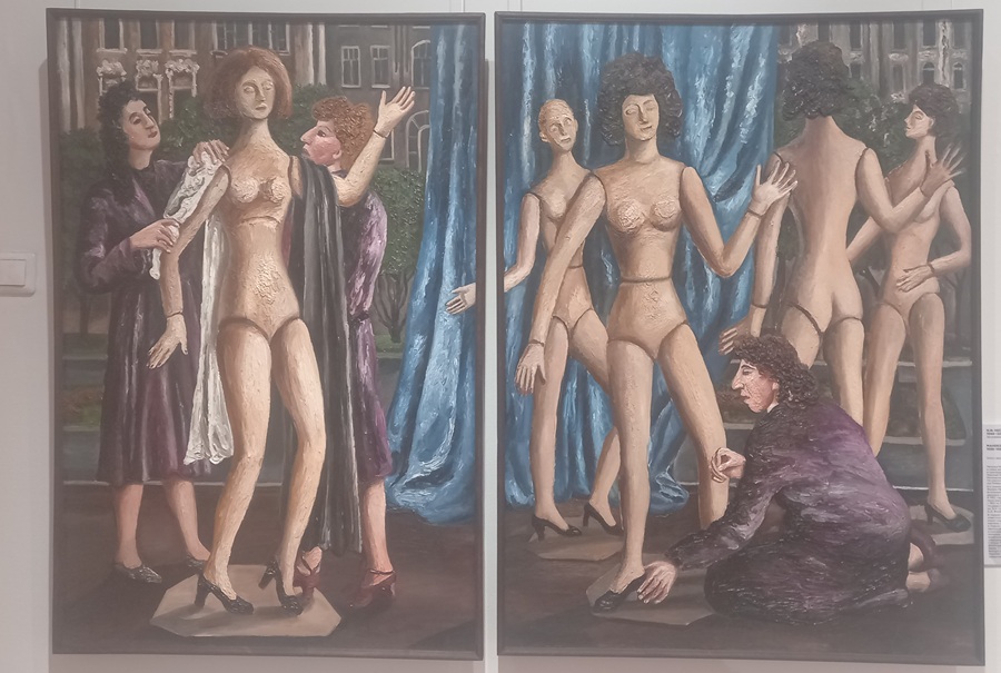 На выставку прибыла из Москвы картина не менее культовая, чем комсомолки Дейнеки — диптих «Манекены» от Натальи Нестеровой. Скандальный хит поздних 80-х
