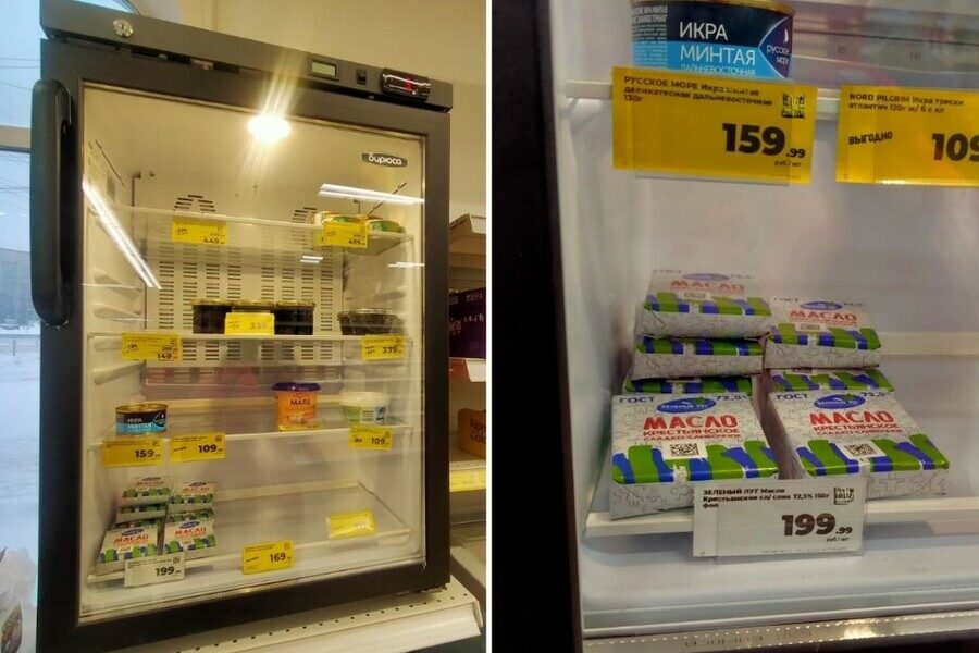 В новосибирских магазинах cтали под замок убирать масло и консервы
