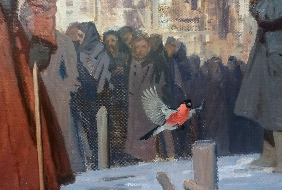 Картина с Ледовым побоищем, сохраняя абсолютный предметный реализм, при полном охвате взглядом оказывается очень похожей на средневековые миниатюры