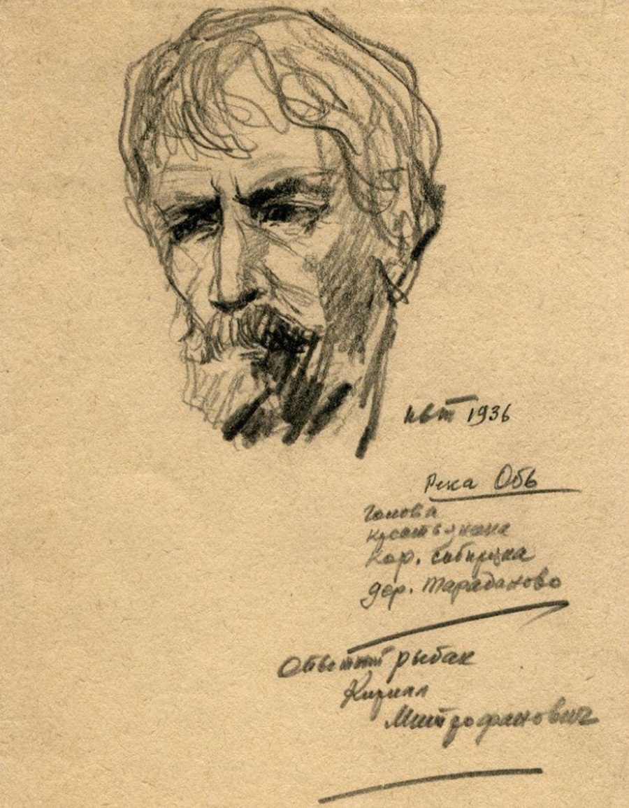 Титков И.В. Голова крестьянина - коренного сибиряка (опытный рыбак Кирилл Митрофанович). 