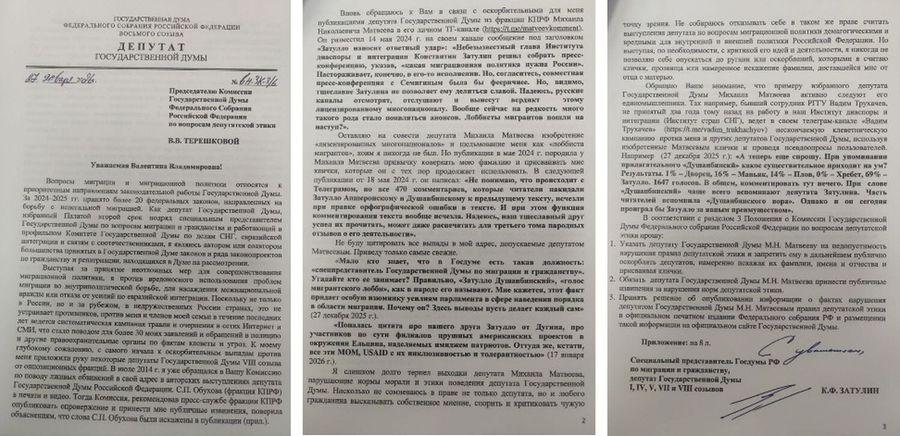 Жалоба Затулина на Матвеева