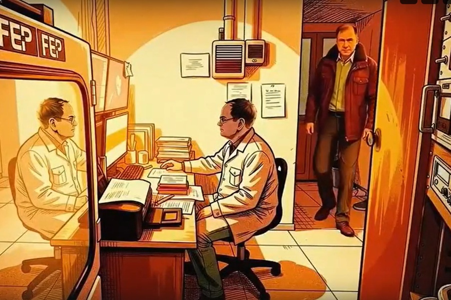 По сюжету, Владимир Аксенов приезжает на «Экран ФЭП» и гуляет по производству, наблюдая за работой коллег