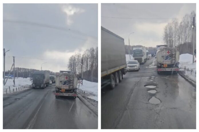 Заплатки на федеральной трассе под Новосибирском тают вместо со снегом