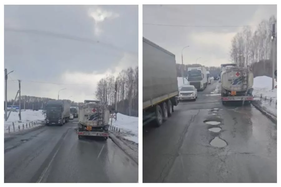 Заплатки на федеральной трассе под Новосибирском тают вместе со снегом (видео)