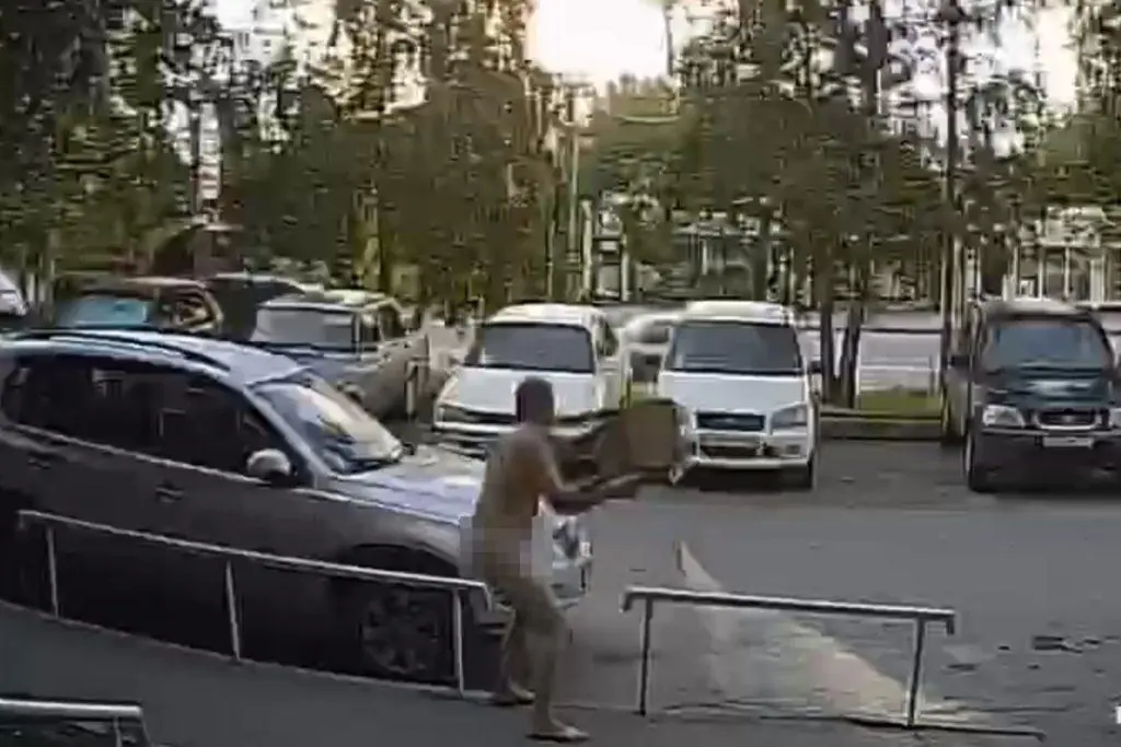 Голый житель Новосибирска напал на автомобили в Плющихинском жилмассиве (видео)