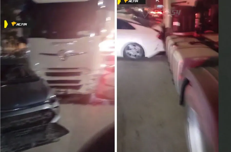 Тягач снес шесть автомобилей около аэропорта Новосибирска